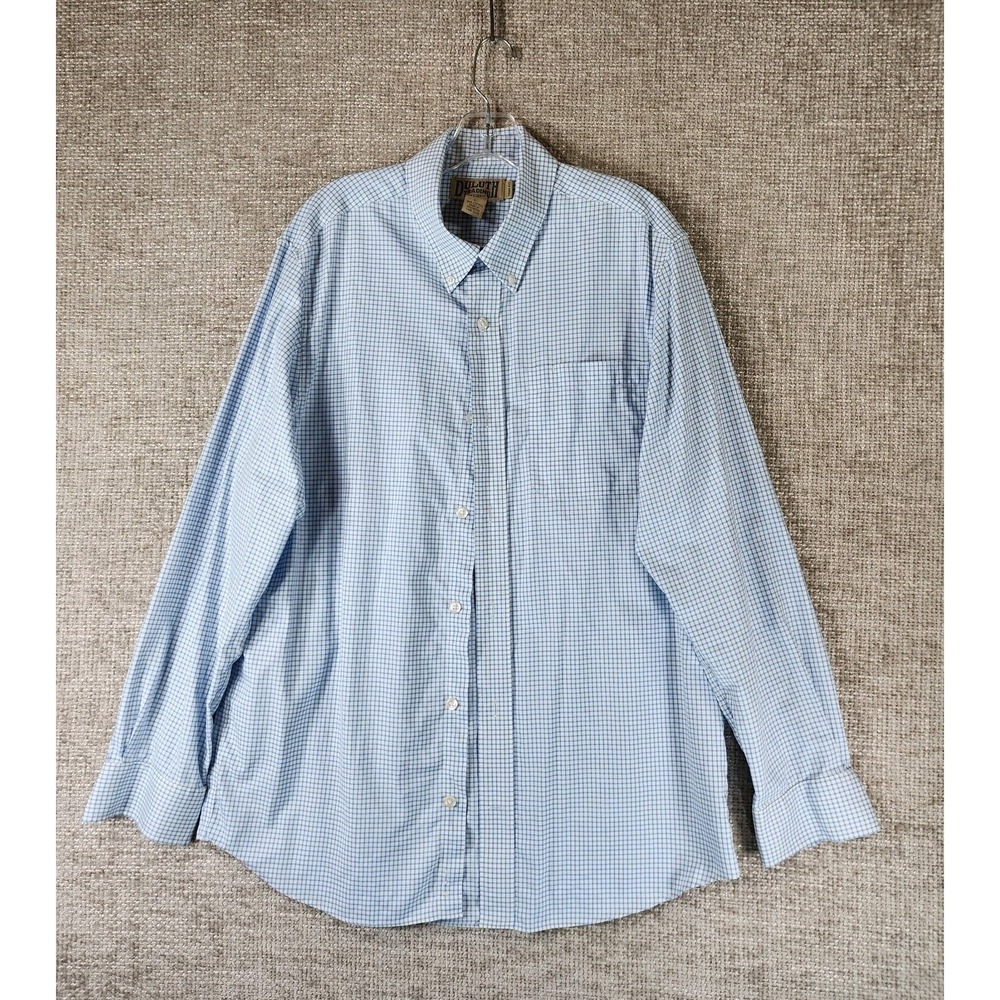 Duluth Trading Co‎ Windowpane Plaid Shirt Mens L Blue White Long Sleeve *Flaw